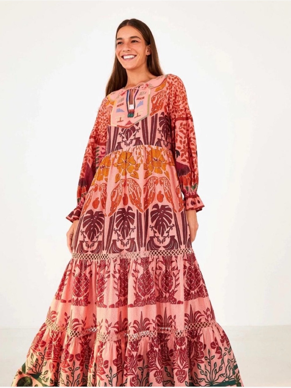 FARM Rio Pink Anika Print Macaws Maxi Dress Medium